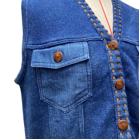 Vintage Marisa Canvas Womens Blue Knit Western Style Button Front Vest - Picture 3 of 6